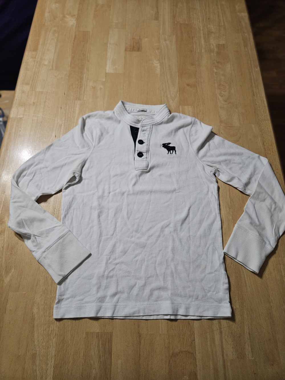 Abercrombie & Fitch White Long Sleeve Muscle Henley Shirt Size M @B1